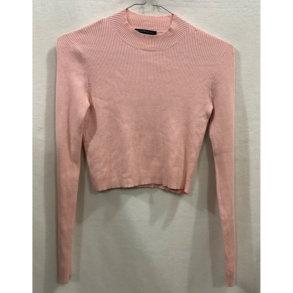 Brandy Melville Pink Ribbed Mock Neck Long Sleeve Cropped Sweater One Size